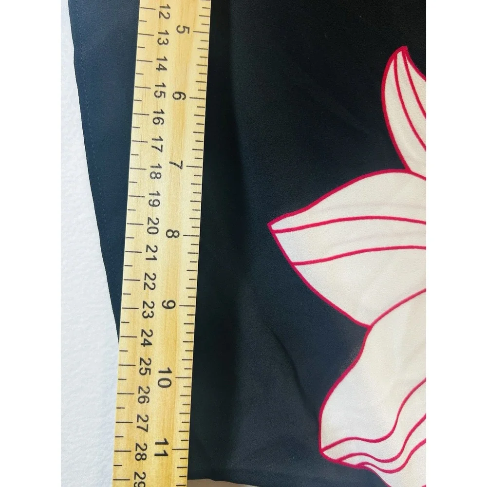 White House Black Market Floral Blouse Womens Size XXS Black Pink Dolman V-Neck - Picture 9 of 9